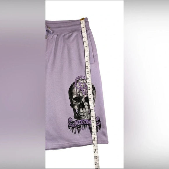 Avenue George V Paris Mens Drawstring Shorts Lila Rhinestone Skull Size 3XL - Picture 8 of 11